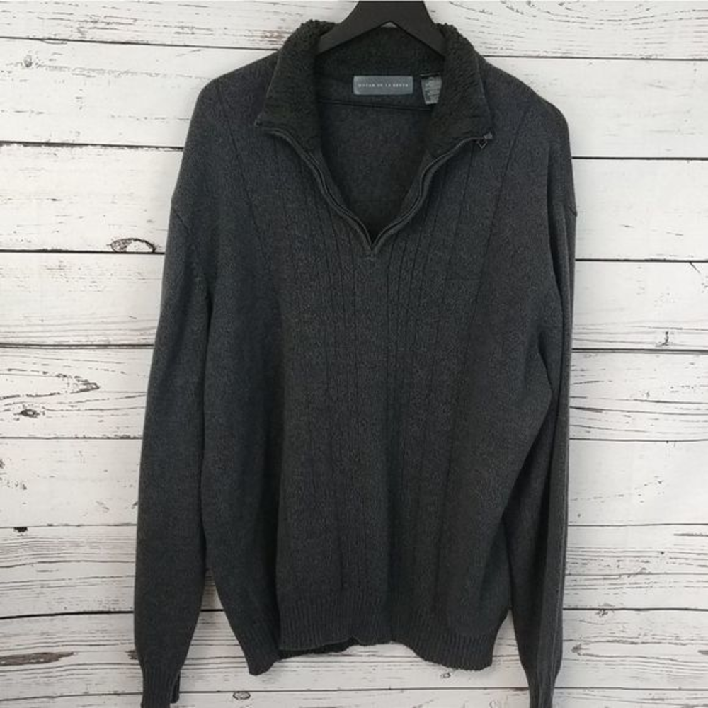 Oscar de la Renta Gray‎ Cotton Pullover Sweater